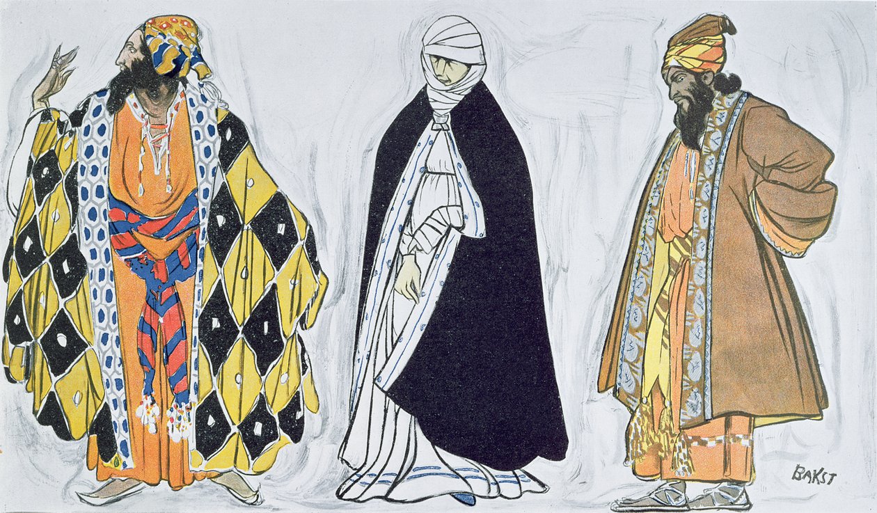 تصميمات أزياء "Le Martyre de Saint Sebastien" ، عمل درامي بتكليف من إيدا روبنشتاين مع libretto بقلم Gabriele d&39;Annunzio ، موسيقى كلود ديبوسي ، تصميم الرقصات بواسطة Mikhail Fokine ، costu بواسطة ليون باكست