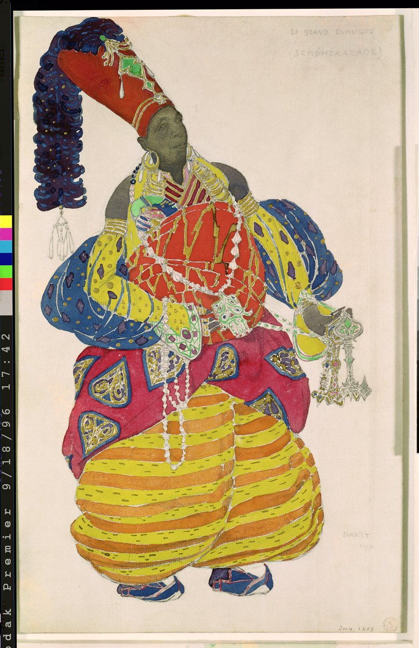 الخصي العظيم ، تصميم الأزياء لإنتاج دياغليف للباليه "شهرزاد" ، 1910 بواسطة ليون باكست