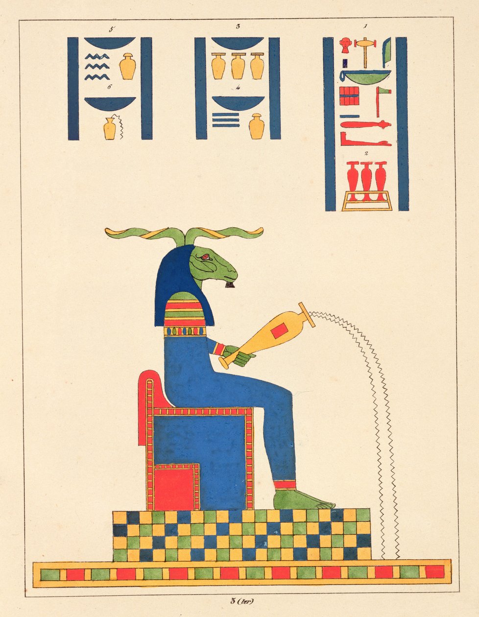 الإله خنوم ، رسم توضيحي من البانثيون المصري: مجموعة من الشخصيات الأسطورية من مصر القديمة بقلم جان فرانسوا شامبليون ، تم نشره 1823-25 بواسطة ليون جان جوزيف دوبوا