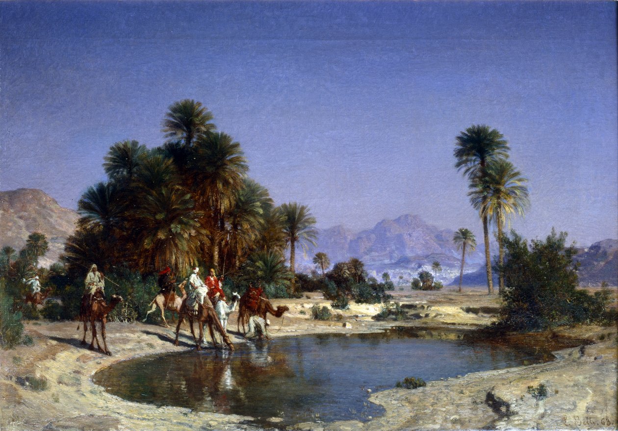 Leon-Adolphe Belly القافلة في واحة الصحراء بواسطة ليون أوغست أدولف بيلي