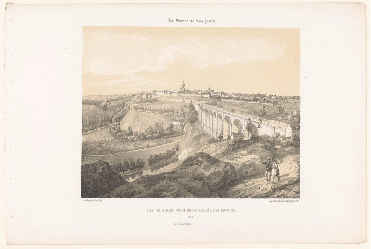 منظر لدينان والجسر فوق نهر رانس جائزة Vue de Dinan de la Vallée des Noyers (العنوان على الكائن) فرنسا المعاصرة (عنوان المسلسل) La France de nos jours (عنوان السلسلة على الكائن) بواسطة ليون أوغست أسلينو
