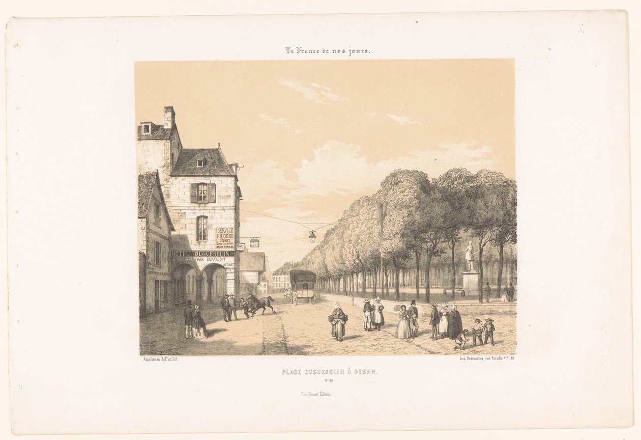 القطار إلى Place Du Guesclin في دينان ضع Duguesclin à Dinan (العنوان على الكائن) اليوم فرنسا (عنوان المسلسل) La France de nos jours (عنوان السلسلة على الكائن) بواسطة ليون أوغست أسلينو