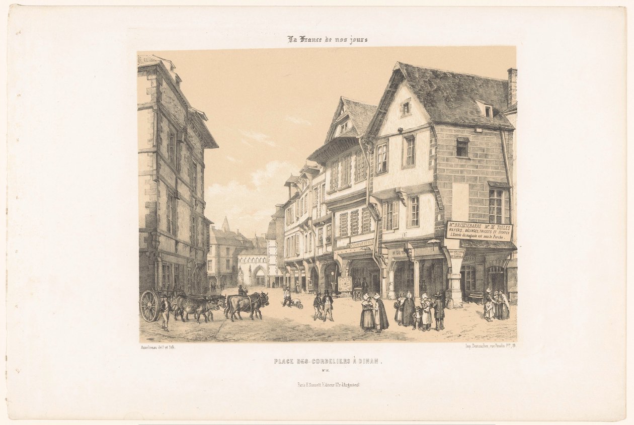منظر لـ Place des Cordeliers في دينان Place des Cordeliers à Dinan (العنوان على الكائن) فرنسا المعاصرة (عنوان المسلسل) La France de nos jours (عنوان السلسلة على الكائن) بواسطة ليون أوغست أسلينو