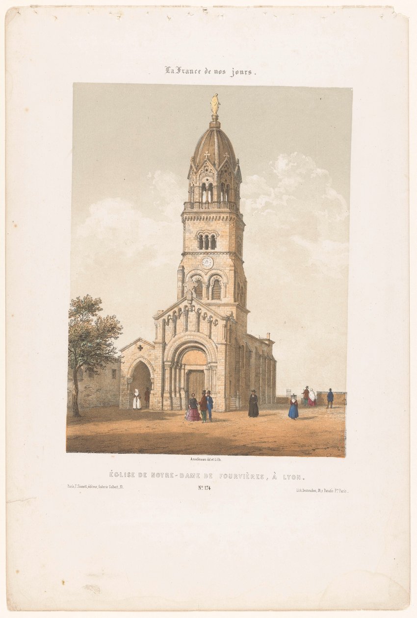 Zicht op de Basilica Notre-Dame de Fourvière في ليون كنيسة نوتردام دي فورفيير في ليون (العنوان على الكائن) Hedendaags Frankrijk (عنوان المسلسل) فرنسا في الوقت الحاضر (عنوان المسلسل على الكائن) بواسطة ليون أوغست أسلينو
