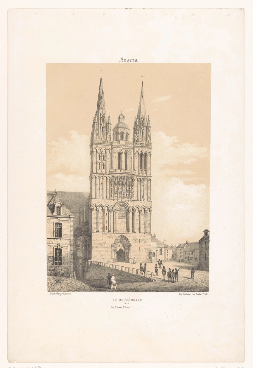 منظر لكاتدرائية أنجيه أنجيه. La cathédrale (العنوان على الكائن) فرنسا المعاصرة (عنوان المسلسل) La France de nos jours (عنوان المسلسل) بواسطة ليون أوغست أسلينو