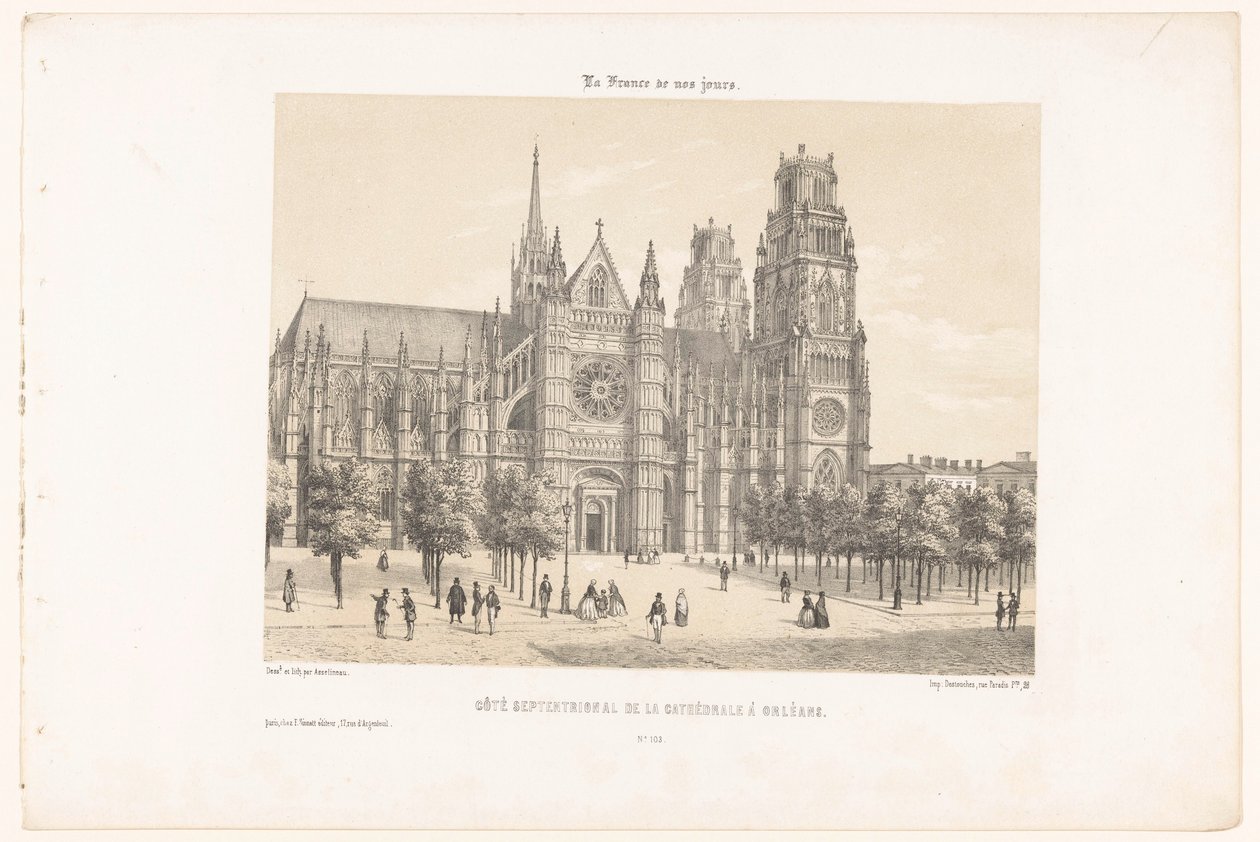 منظر لكاتدرائية أورليان (الجانب الشمالي) Côté septentrional de la cathédrale à Orléans (العنوان على الكائن) فرنسا المعاصرة (عنوان المسلسل) La France de nos jours (عنوان السلسلة على الكائن) بواسطة ليون أوغست أسلينو