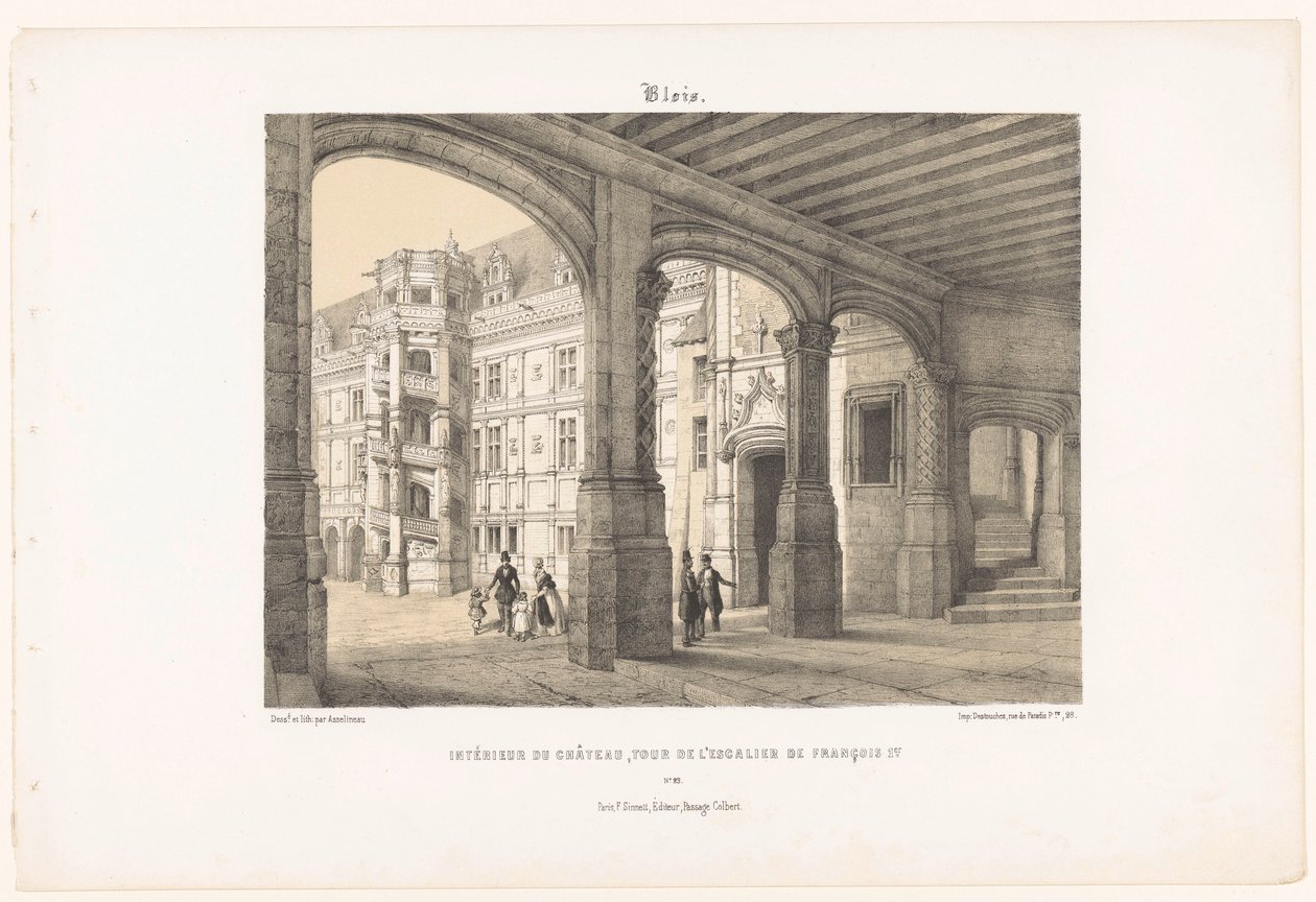 منظر داخلي لقلعة بلوا مع برج سلم مثمن الأضلاع للملك فرانسيس الأول بلوا. Intérieur du château، Tour de l