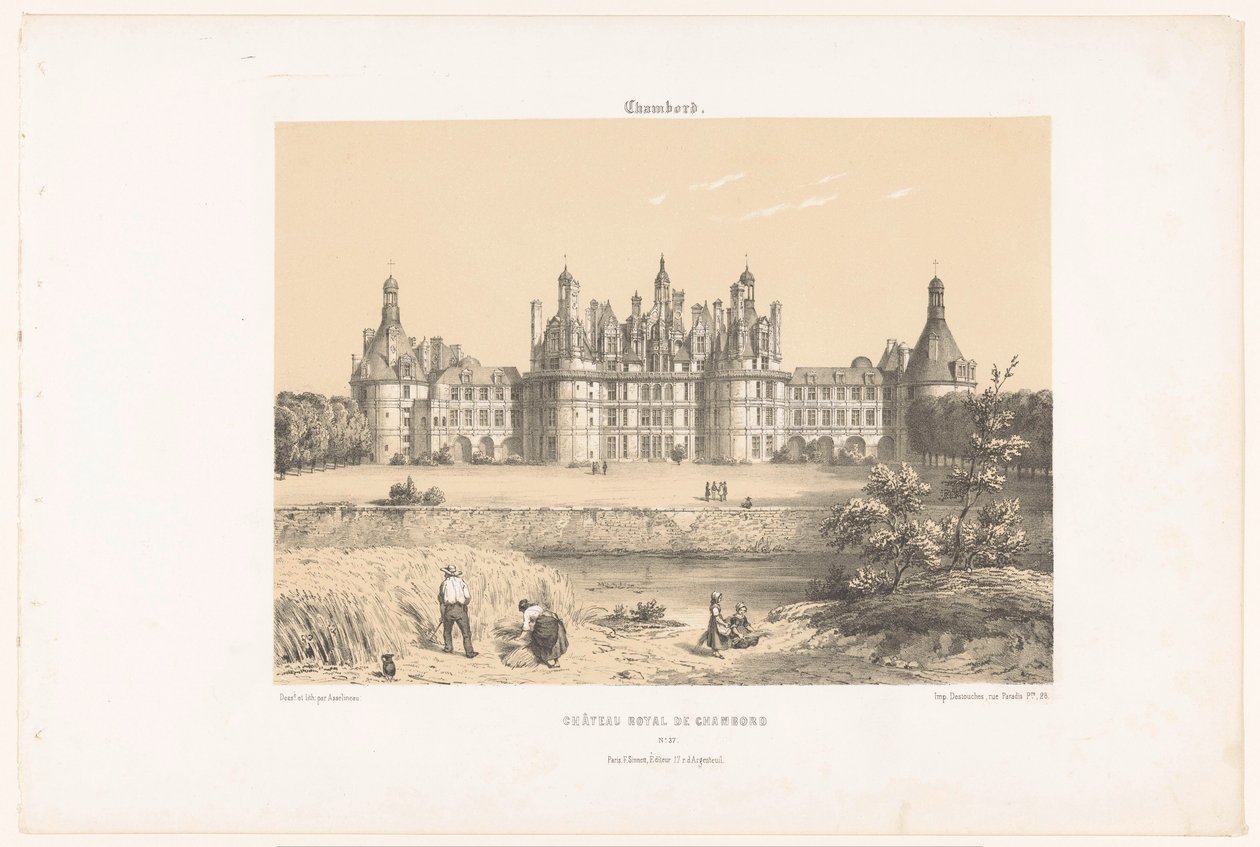 منظر لقلعة شامبورد على نهر اللوار شامبورد. Château Royal de Chambord (العنوان على الكائن) فرنسا المعاصرة (عنوان المسلسل) La France de nos jours (عنوان المسلسل) بواسطة ليون أوغست أسلينو