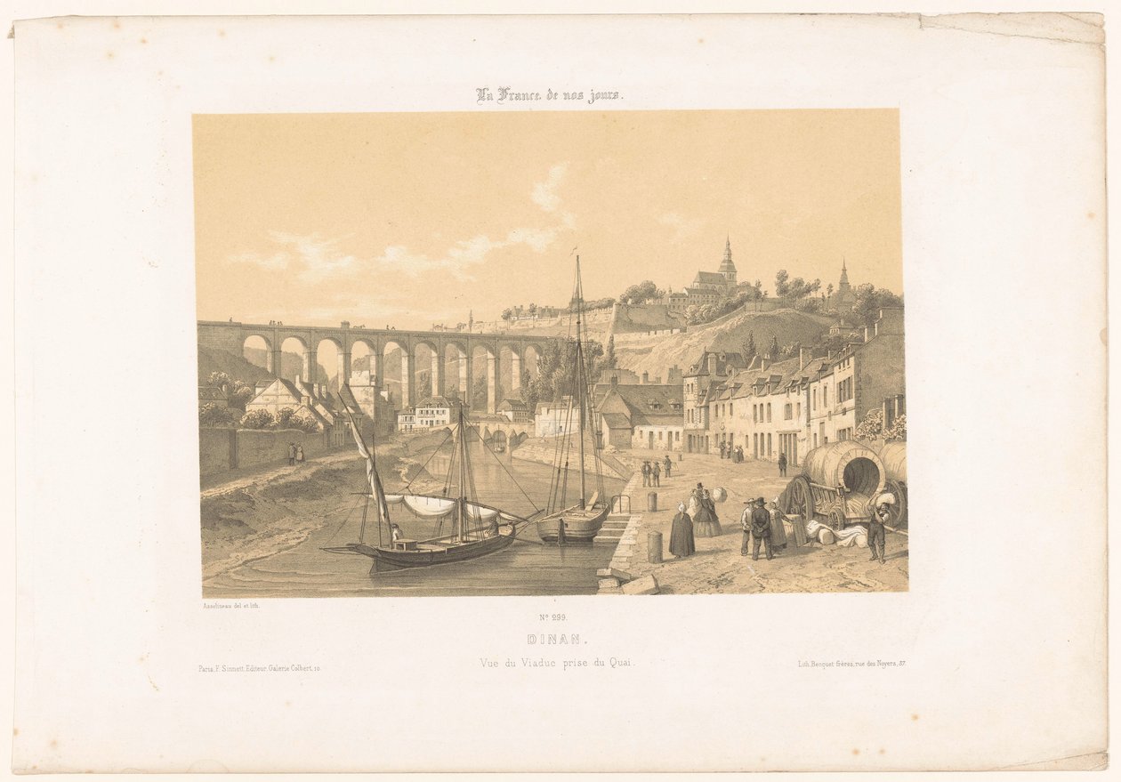 منظر لجسر دينان من الرصيف دينان. جائزة Vue du viaduc du quai (العنوان على الكائن) فرنسا المعاصرة (عنوان المسلسل) La France de nos jours (عنوان السلسلة على الكائن) بواسطة ليون أوغست أسلينو