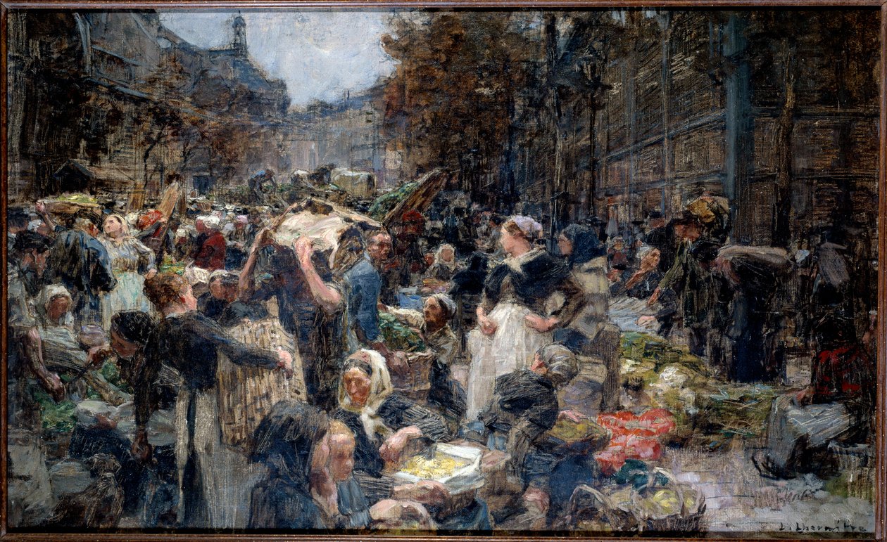 The halls. The crowd of the Marche des Halles in Paris in the 19th century. Sketch by Leon Augustin Lhermitte (1844-1925) بواسطة ليون أوغسطين ليرميت