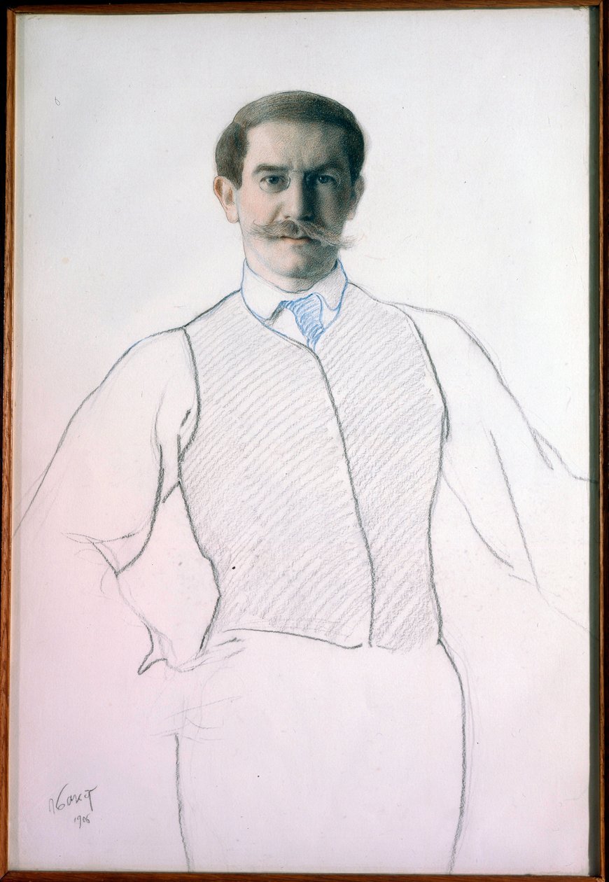 صورة ذاتية (بورتريه ذاتي) - رسم ليون باكست (1866-1924) ، Dim. 32.6 x 28.6 cm بواسطة ليون باكست
