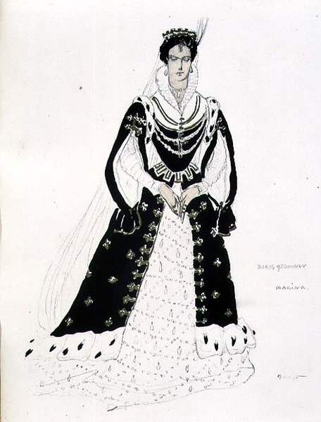 تصميم أزياء لمارينا في "بوريس غودونوف" بقلم موديست بتروفيتش موسورجسكي (1835-1881) (ألوان مائية على الورق) بواسطة ليون باكست