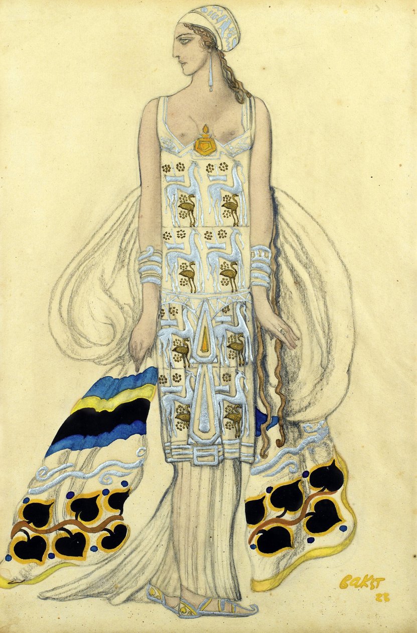 تصميم أزياء إيدا روبنشتاين في الدراما Phaedra (Phedre) لجين راسين - باكست ، ليون (1866-1924) - 1923 - الغواش والحبر على الورق - 48 × 32 - مجموعة خاصة بواسطة ليون باكست