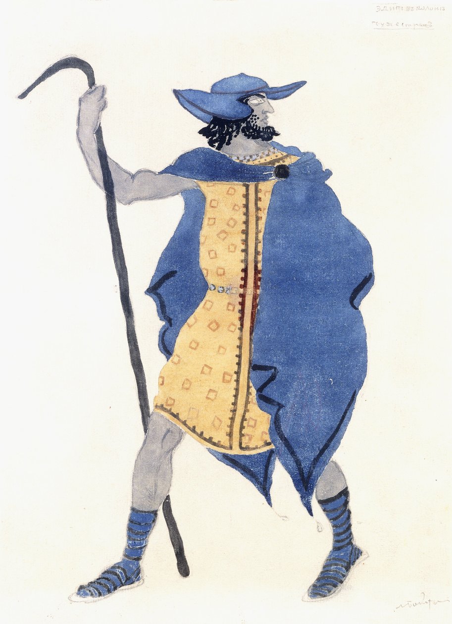 تصميم أزياء لأوديب في كولونوس- الغريب ، ج. 1899-1909 (قلم رصاص ، ث - ج وطلاء فضي على ورق) بواسطة ليون باكست