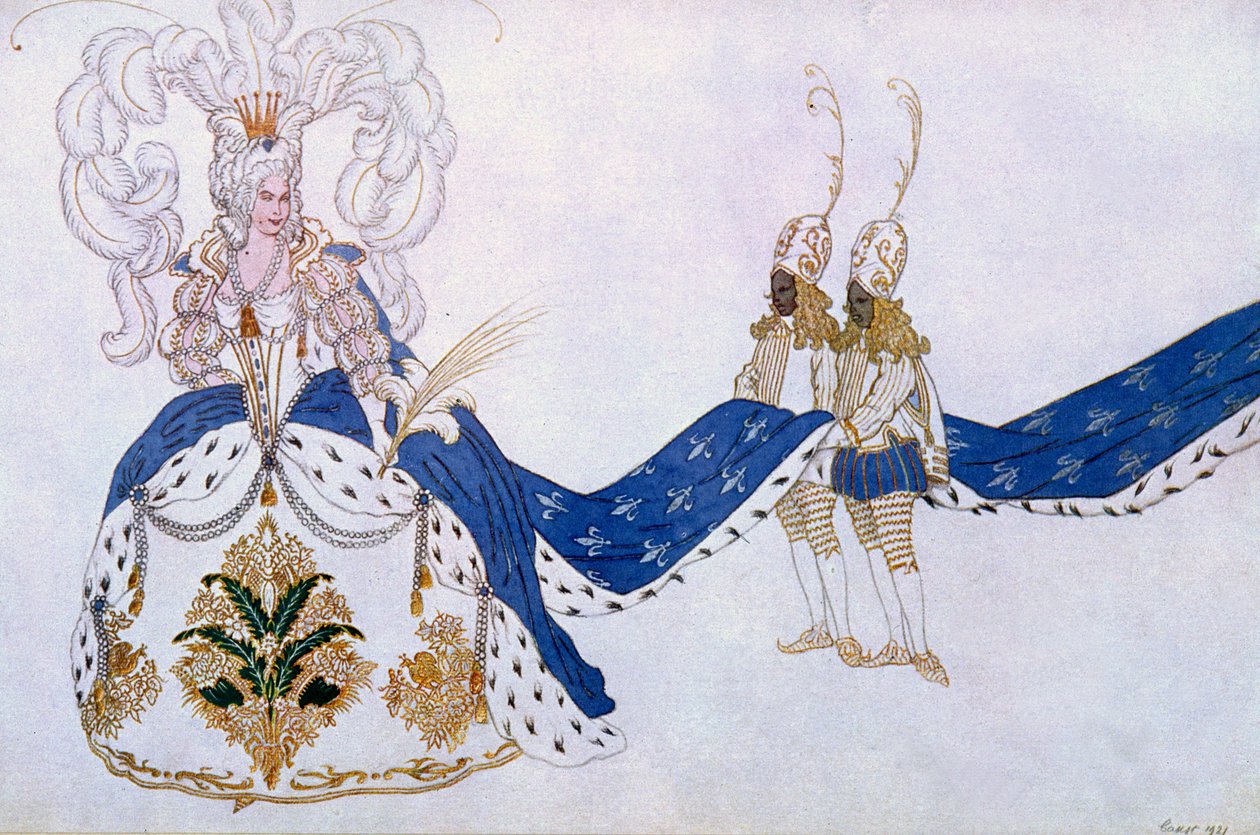 تصميم أزياء للملكة وصفحاتها ، من Sleeping Beauty ، 1921 بواسطة ليون باكست