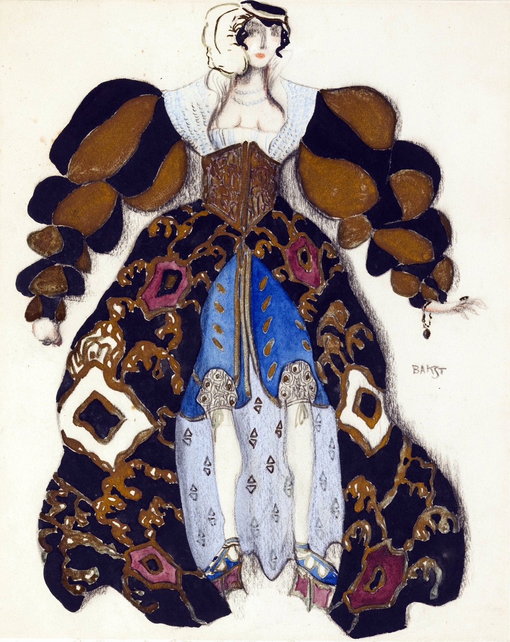 تصميم أزياء باليه "La Legende de Joseph" بقلم R. Strauss - Bakst ، Leon (1866-1924) - 1914 - ألوان مائية ، غواش على ورق - 33x28 - مجموعة خاصة بواسطة ليون باكست