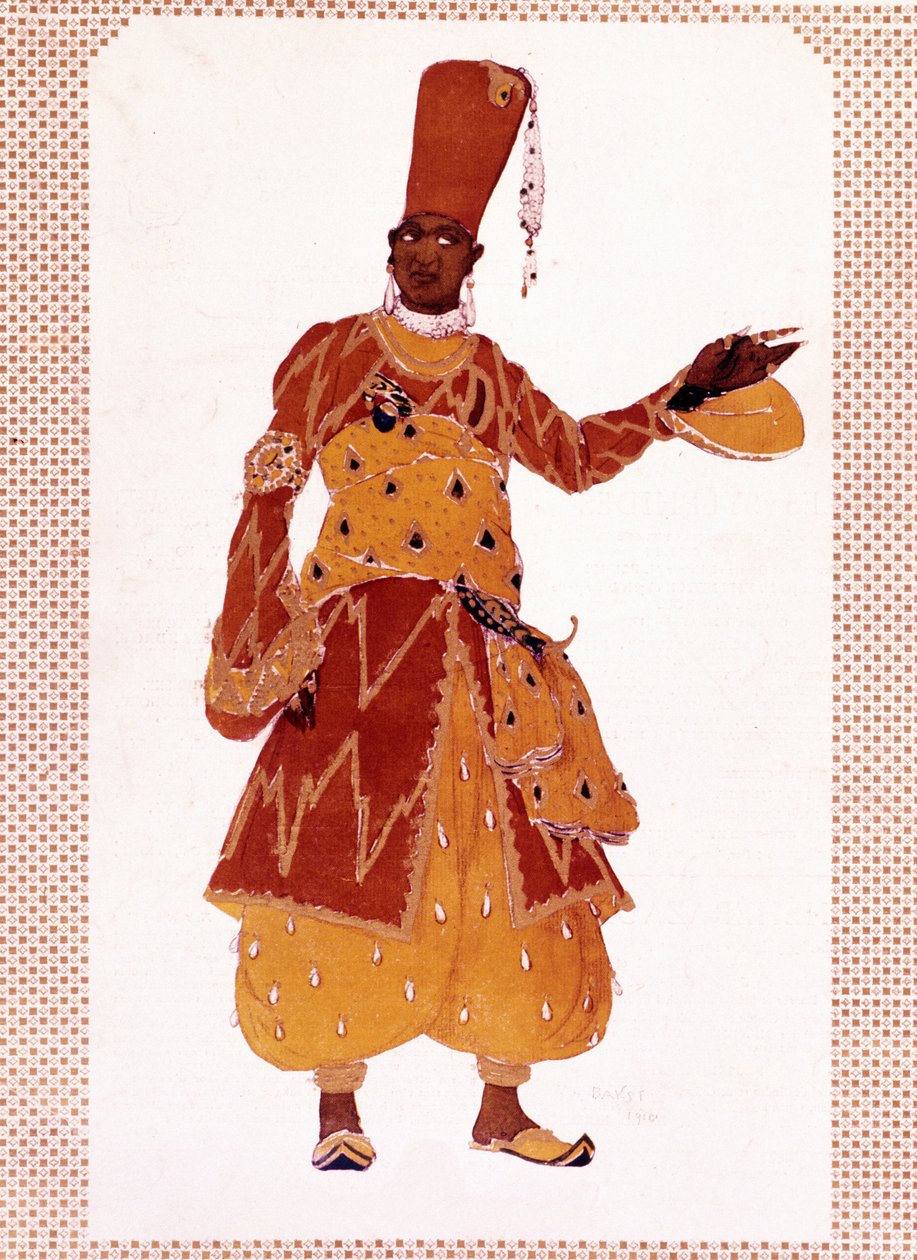زي الخصي العظيم الذي رسمه ليف سامويلوفيتش روزنبرغ يدعى ليون باكست (1866-1924) لباليه "شهرزاد" (أو شهرزاد) من تأليف نيكولاي أندرييفيتش ريمسكي كورساكوف (ريمسكي كورساكوف أو ريمسكيج كورساكوف بواسطة ليون باكست