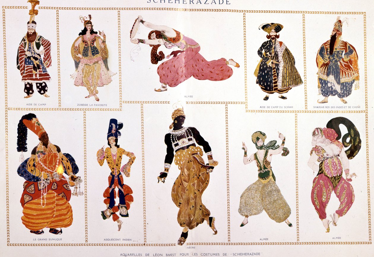 أزياء "شهرزاد" "(شهرزاد). نيكولاس (نيكولاي) ريمسكي كورساكوف (ريمسكي كورساكوف) (1844-1908) ، إخراج ليو باكست. بواسطة ليون باكست