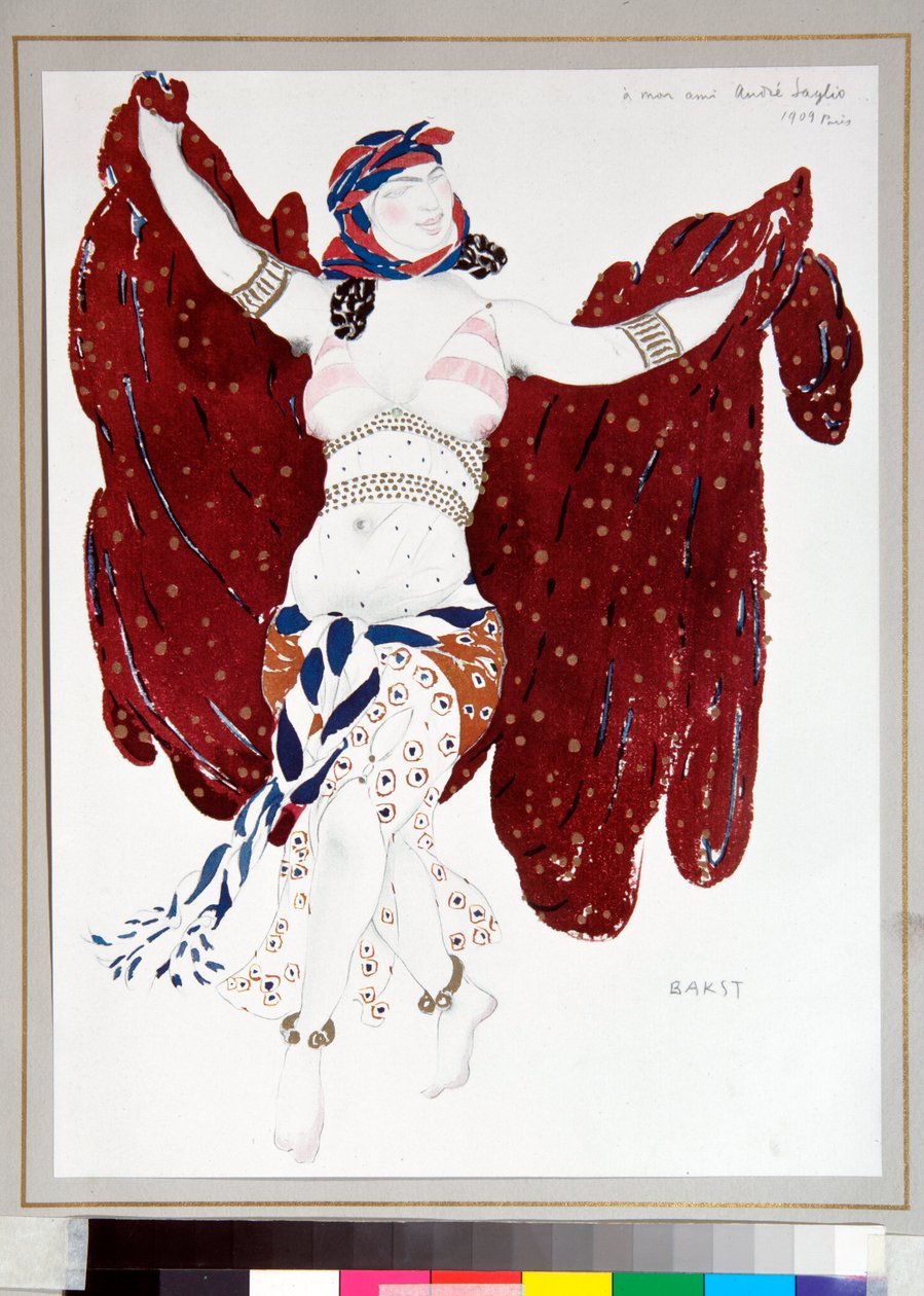 زي "Dancer" من تصميم ليون باكست (1866-1924) لباليه "كليوباتري" لفرقة Ballets Russes بواسطة ليون باكست