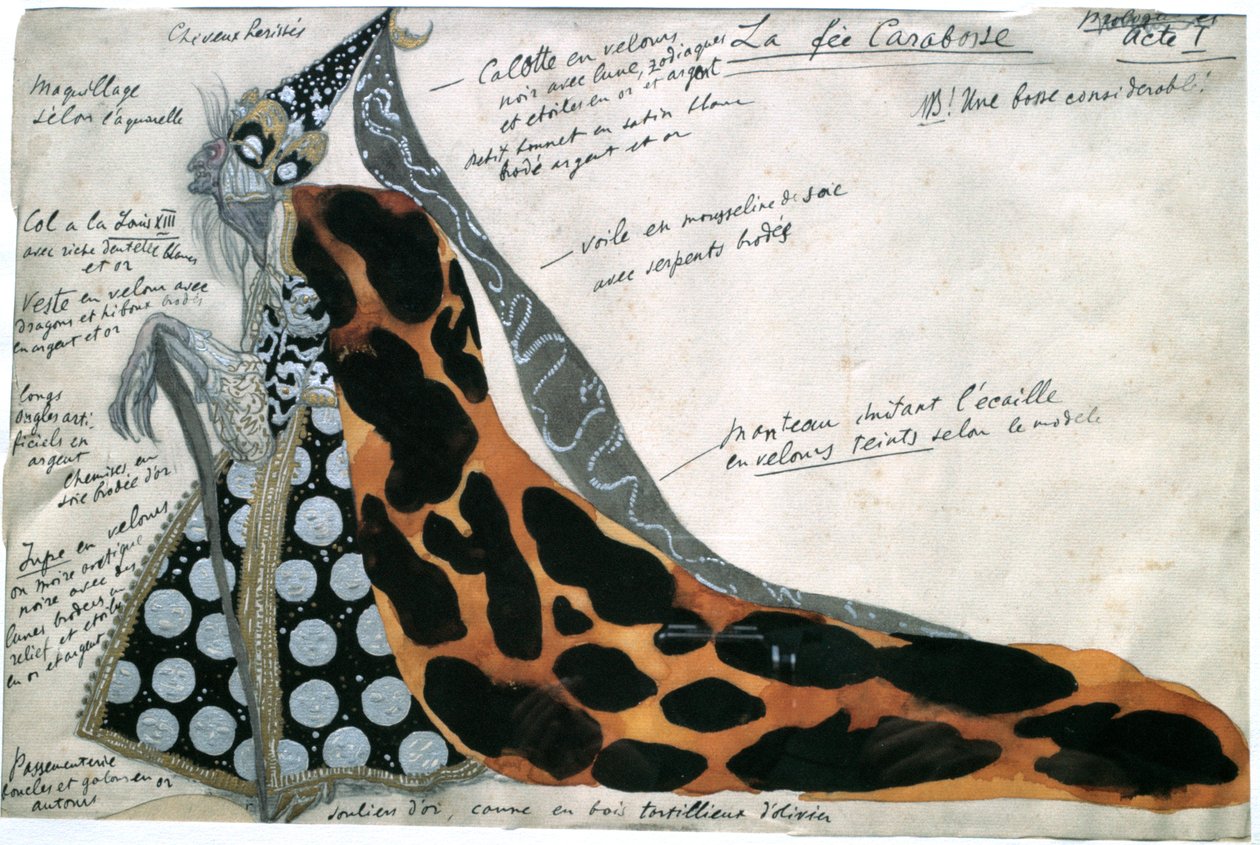 الجنية Carabosse ، تصميم أزياء الباليه Tchaikovskys الجمال النائم ، أوائل القرن التاسع عشر بواسطة ليون باكست