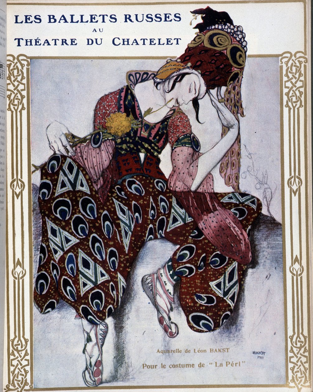 Les Ballets Russians au Theatre du Chatelet: زي لـ "La Peri" - ألوان مائية من Bakst، cov. في "" Comoedia Illustrated "" بواسطة ليون باكست