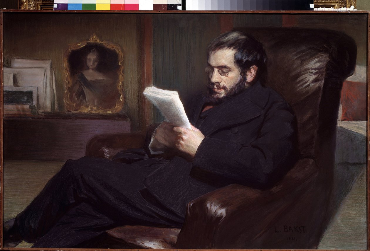 صورة للفنان الكسندر بينوا (1870-1960) (صورة للفنان الكسندر بينوا). رسم ليون باكست (1866-1924). ألوان مائية وألوان باستيل على ورق ، 64.5 × 100.3 سم بواسطة ليون باكست