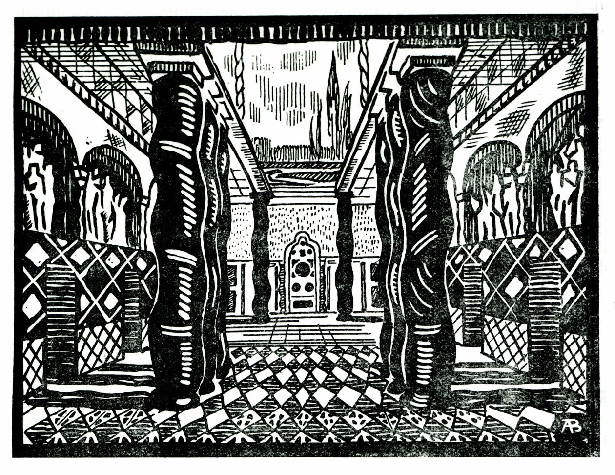 سينوغرافيا ليون باكست (1866-1924) ، رسام ومصمم ديكور روسي للفصل الثالث من "استشهاد القديس سيباستيان" لكلود ديبوسي (1862-1918) ، ليبريتو لغابرييل دانونزيو. القرن ال 20. بواسطة ليون باكست