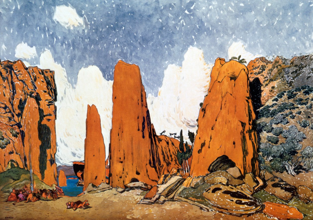 مجموعة تصميم لإنتاج باليه روس من Ravels Daphnis et Chloe ، 1912 بواسطة ليون باكست