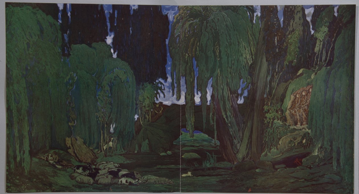 تصميم المسرح للباليه Narcisse من قبل N. Tcherepnin ، 1911 بواسطة ليون باكست