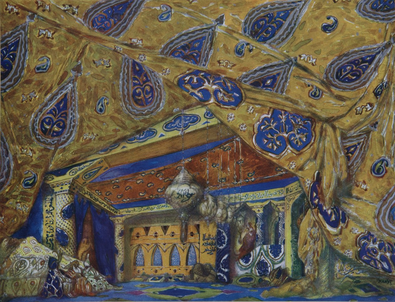 تصميم المسرح للباليه الخيال الشرقي من قبل إيبوليتوف إيفانوف وموسورجسكي ، 1913 بواسطة ليون باكست