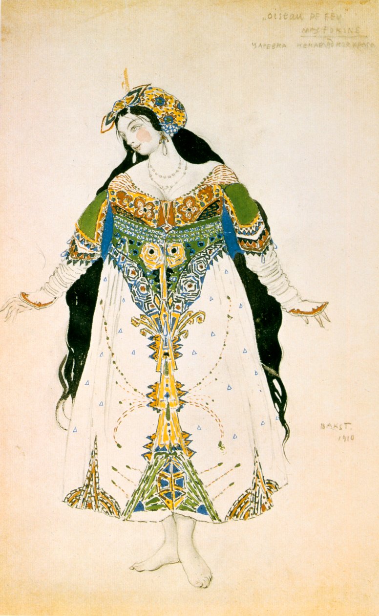 ال Tsarevna ، تصميم الأزياء لإنتاج باليه روس لإنتاج Stravinskys The Firebird ، 1910 بواسطة ليون باكست