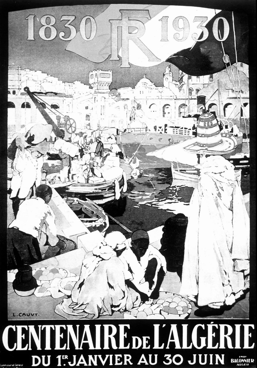 ملصق للمعرض بالجزائر 1830 - 1930 رسم ملصق مائة عام للجزائر الفرنسية والجزائر بواسطة ليون كوفي