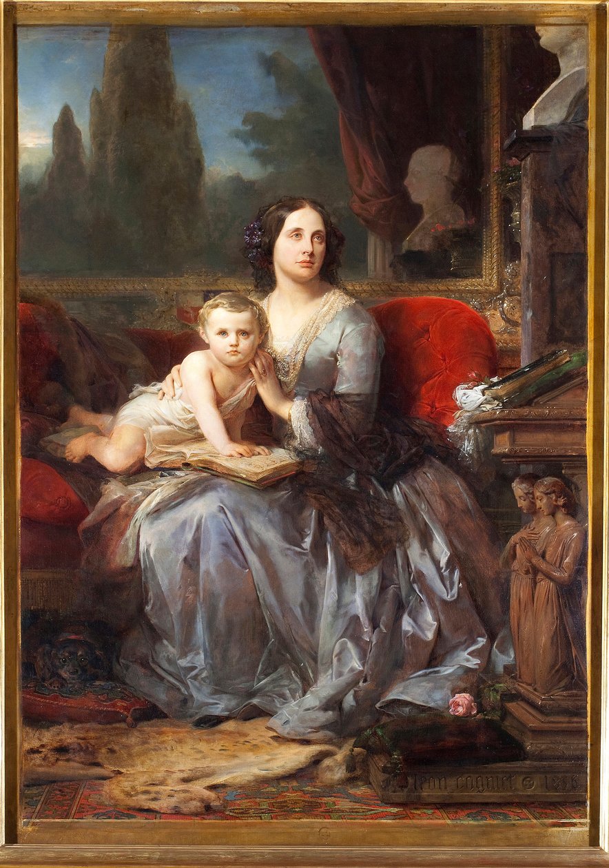 صورة لماري (ماريا) بريجنول-سال (بريجنول سيل) دي فيراري ، دوقة جالييرا (1811-1888) مع ابنه فيليبو لوحة ليون كوجنيت (1794-1880) 1856 بالازو روسو ، جاليريا ، الجينات بواسطة ليون كوجنيت
