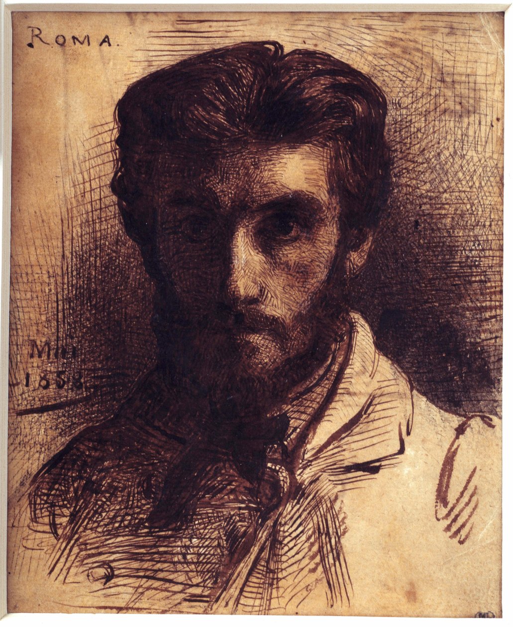 رسم بورتريه ذاتي بالقلم والغسل والحبر من الصين بواسطة ليون جوزيف بونات (1833-1922). مايو 1858. خافت. 0،18 × 0،14 م. باريس ، متحف أورسيه بواسطة ليون جوزيف فلورنتين بونات