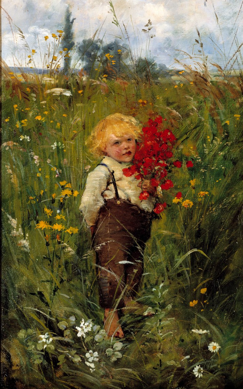 الصبي الصغير مع الباقة. لوحة ليون تانزي (1846-1913) بواسطة ليون لويس تانزي