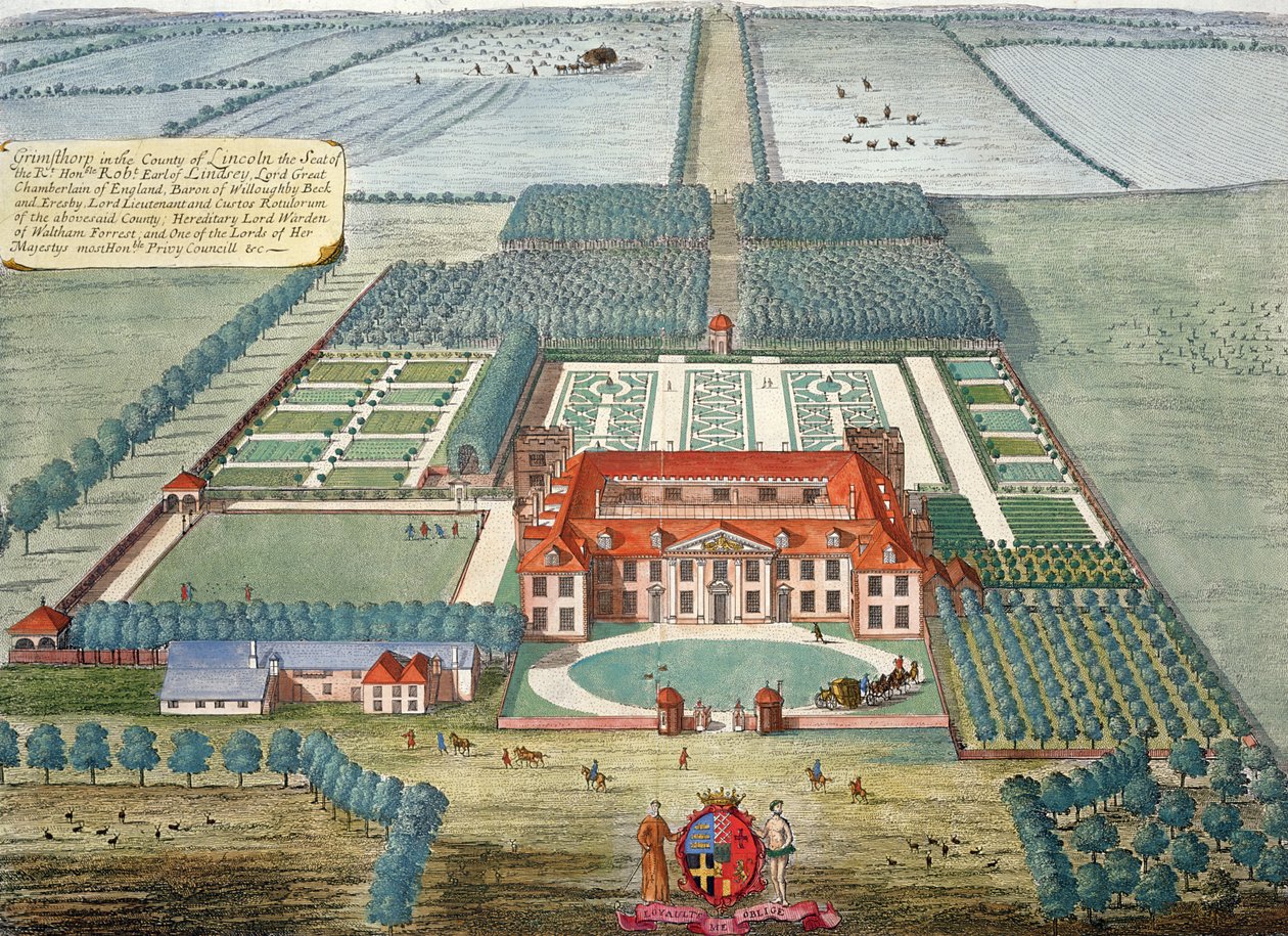 Grimsthorp في مقاطعة لينكولن محفورة بواسطة يوهانس كيب (c.1652-1722) بواسطة ليونارد كينيف