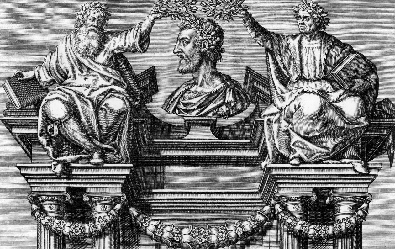 صفحة العنوان "Les Oeuvres de Pierre Ronsard". "أعمال بيير رونسارد ، فيندوموا جنتلمان ، أمير الشعراء الفرنسيين." نقش ليونارد جوتييه لطبعة 1623 بواسطة ليونارد جوتييه