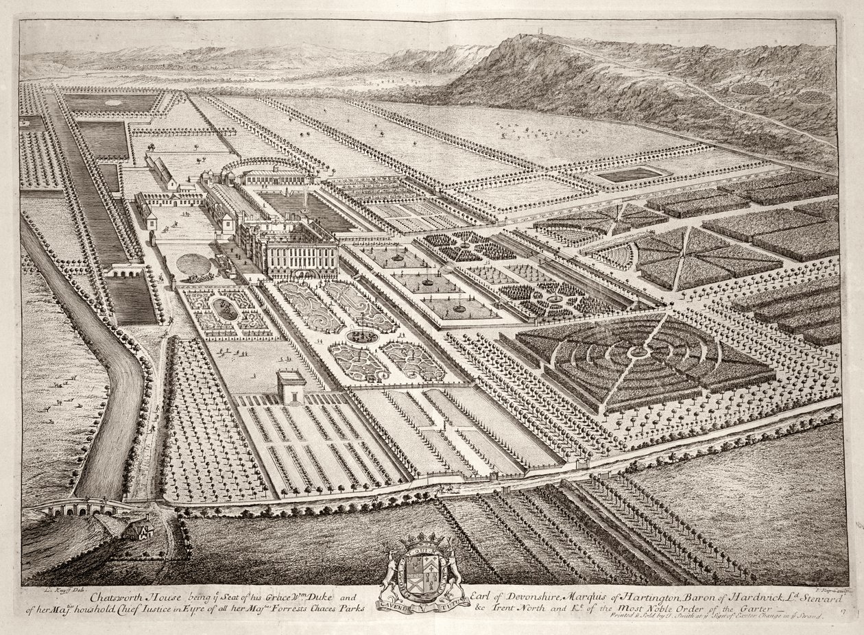 منزل تشاتسوورث ، مقر ويليام كافينديش (1640-1707) دوق ديفونشاير الأول ، نقوش يوهانس كيب (c.1652-1722) بواسطة ليونارد كينيف