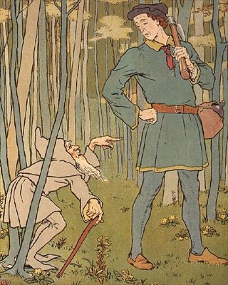 التقينا برجل عجوز صغير. رسم توضيحي من The Golden Goose بواسطة ليونارد ليزلي بروك