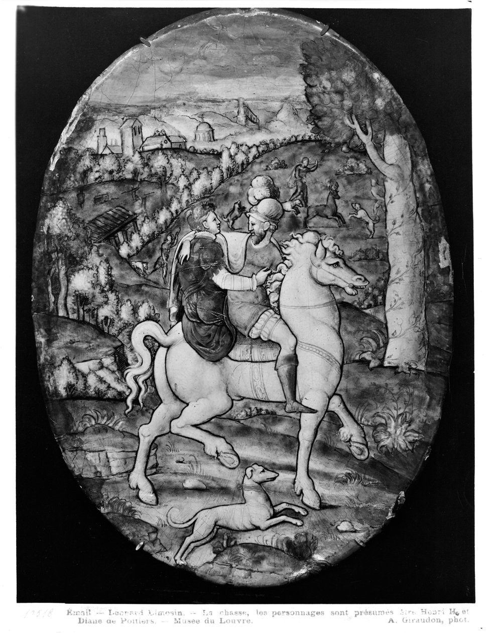 الصيد ، صورة يفترض أن يكون هنري الثاني (1519-59) وديان دي بواتييه (1499-1566) (مينا) بواسطة ليونارد ليموزين