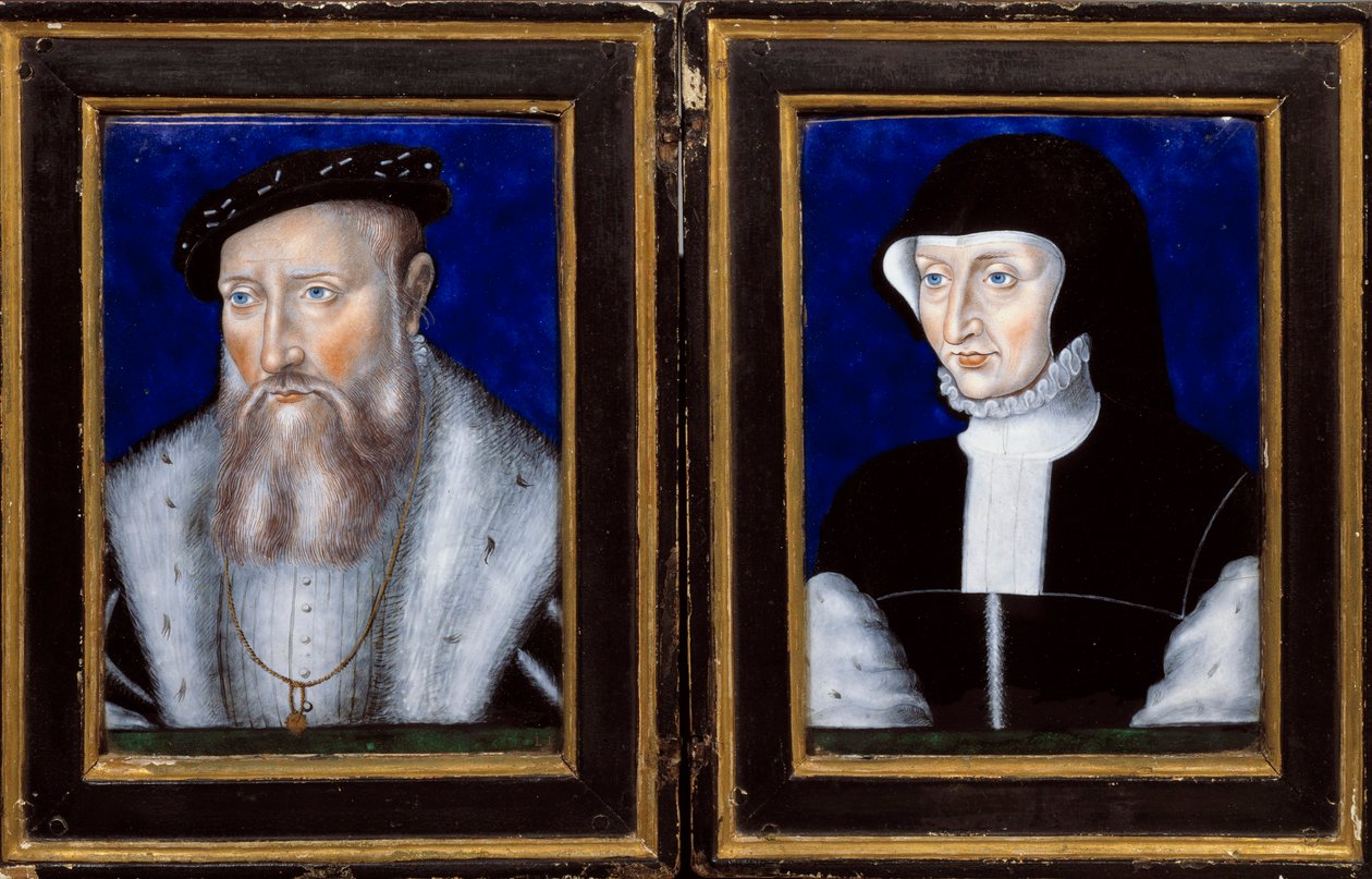 صورة لكلود دي لورين (1496-1550) ، دوق Guise وأنطوانيت من بوربون فاندوم (1494-1583) ، زوجته المينا التي رسمها ليونارد ليموزين (1505-1577) 1550 تقريبًا. شمس. 0،25x0،2 م إيكوين ، المتحف الوطني للنهضة بواسطة ليونارد ليموزين