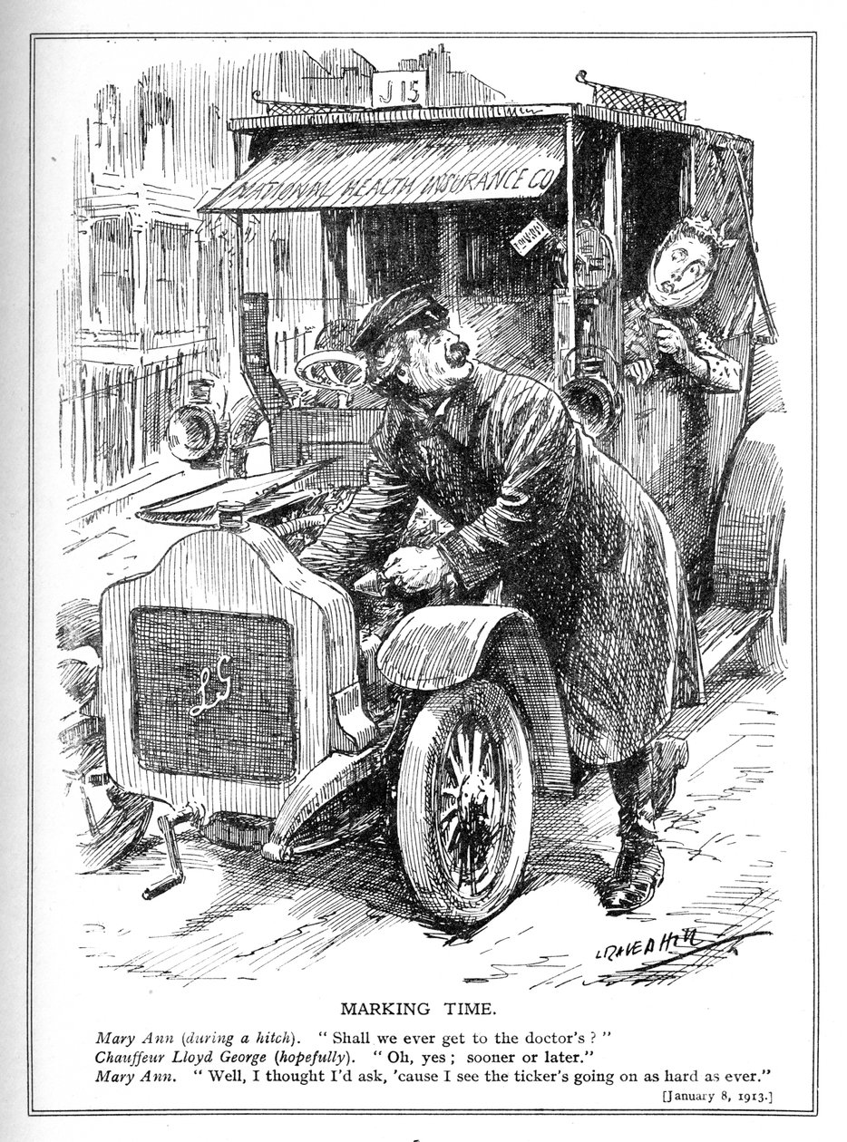 تأخر لويد جورج في أخذ المريض إلى الطبيب بموجب قانون التأمين الصحي الوطني ، 1913 بواسطة ليونارد رافين هيل