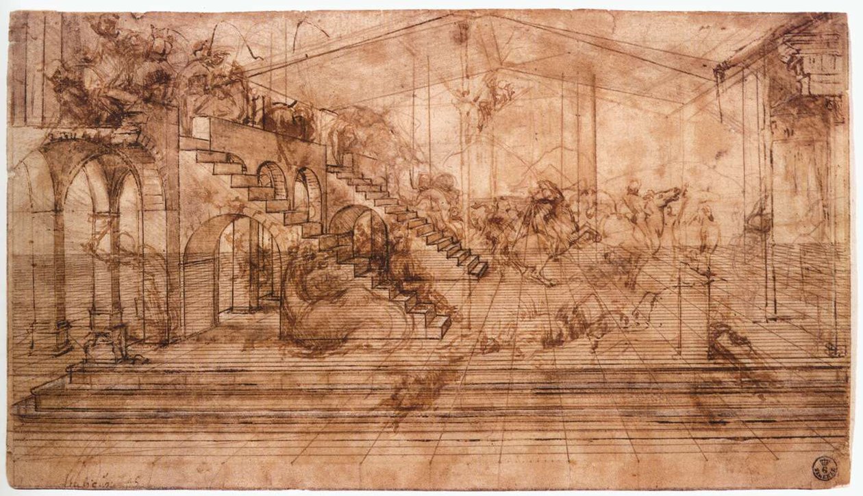 دراسة منظورية لعشق المجوس الوصف LEONARDO da Vinci دراسة منظورية لعشق المجوس بواسطة ليوناردو دا فينشي
