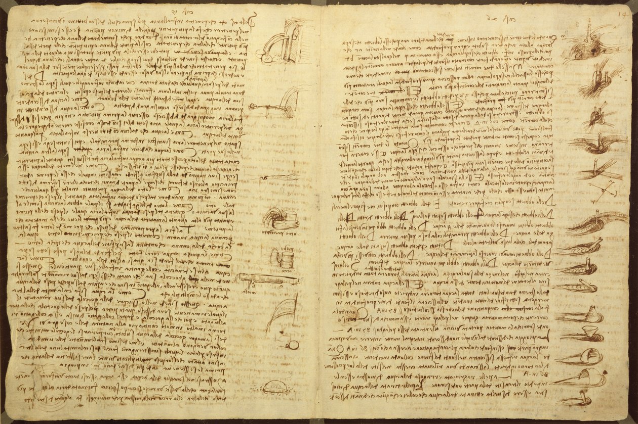 صفحة من Codex Leicester ، 1508-12 (حبر بني داكن على ورق الكتان) بواسطة ليوناردو دا فينشي