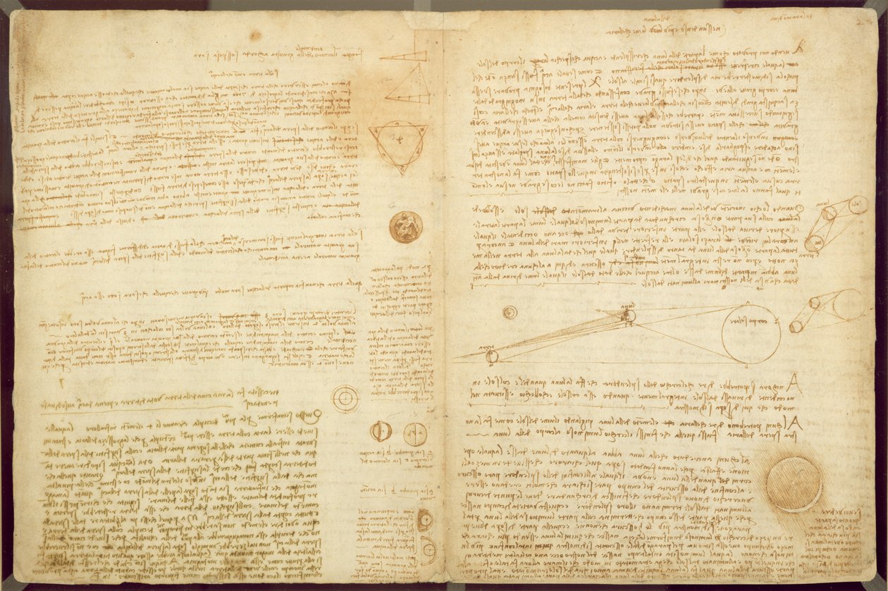 صفحة من Codex Leicester ، 1508-12 (حبر بني داكن على ورق الكتان) بواسطة ليوناردو دا فينشي
