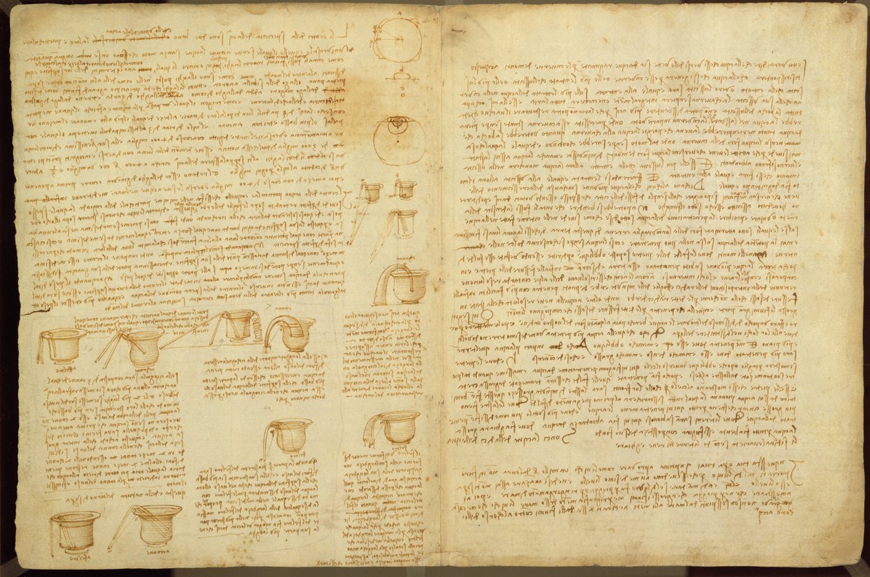 صفحة من Codex Leicester ، 1508-12 (حبر بني داكن على ورق الكتان) بواسطة ليوناردو دا فينشي