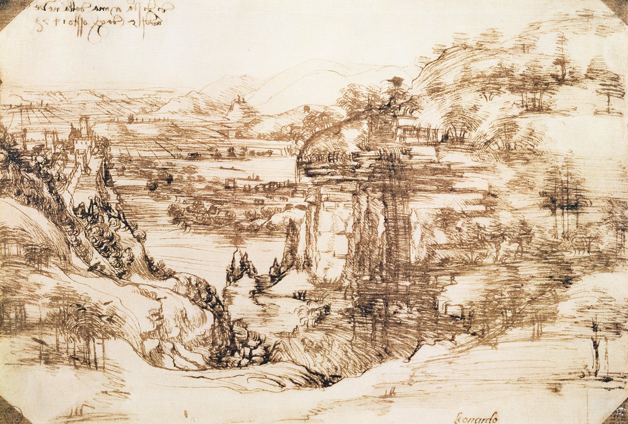 أرنو لاندسكيب ، 5 أغسطس 1473 (قلم وحبر على ورق) بواسطة ليوناردو دا فينشي
