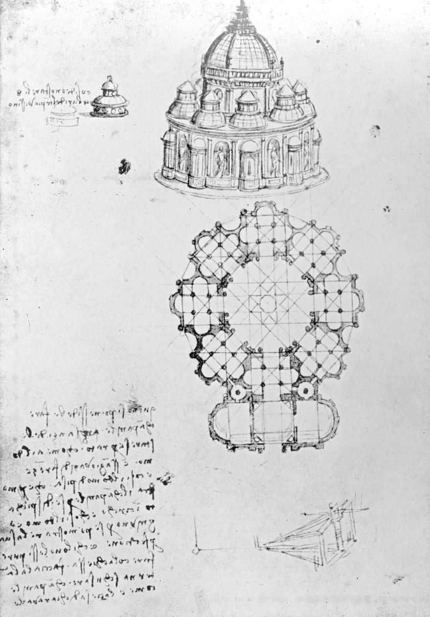 الكنيسة المركزية والهندسة البحرية ، فول. 5 فولت من Codex Ashburnham (جزء سابق من مخطوطة ب (2184) ، c.1488 بواسطة ليوناردو دا فينشي