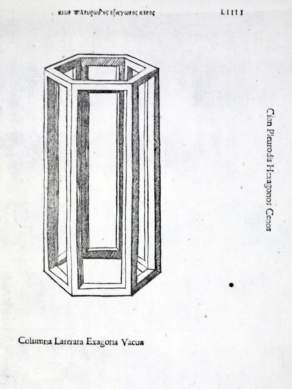 العمود السداسي Laterata فارغ ، من "نسبة إلهية" بقلم Luca Pacioli (c.1445-1517) ، في الأصل حانة. البندقية ، 1509 بواسطة ليوناردو دا فينشي