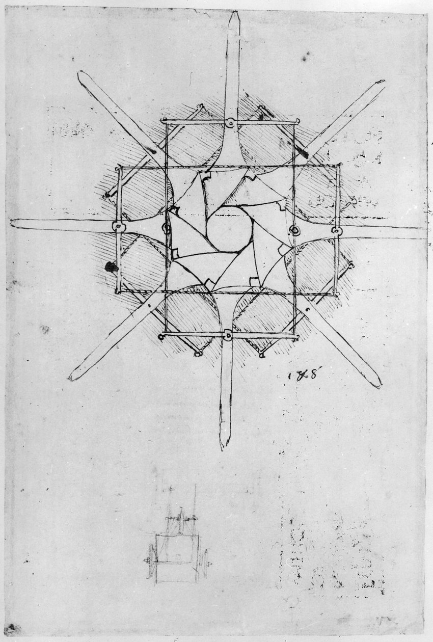 تصميم لمقبض Capstan القابل للطي ، Fol. 376v-c (قلم وحبر على ورق) بواسطة ليوناردو دا فينشي